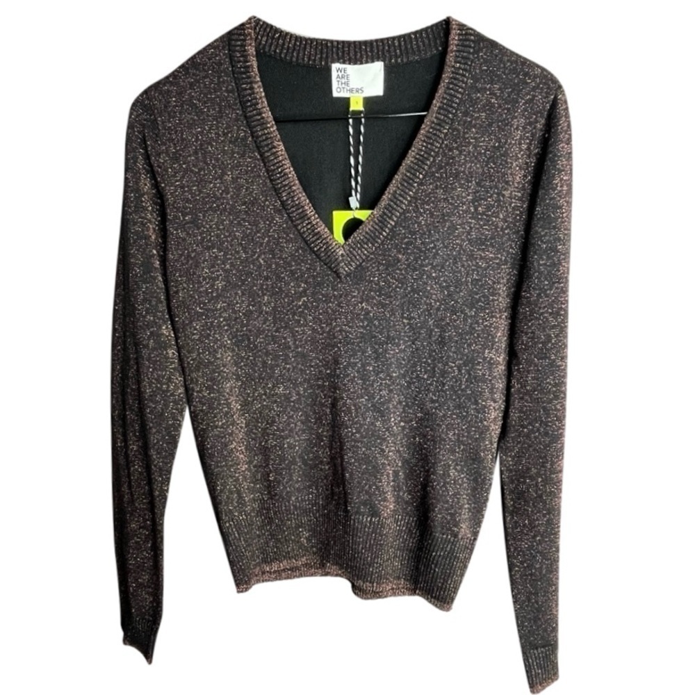 WE ARE THE OTHERS Metallic Shimmer Merino Blend V-Neck Sweater NWT Size 1 Bronze